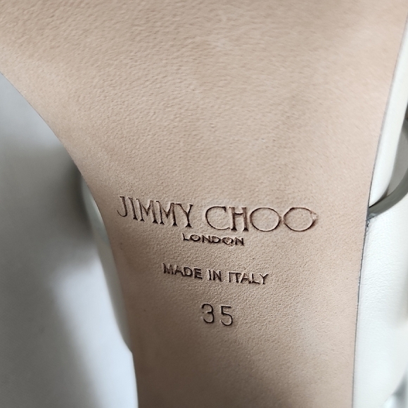 Jimmy Choo Cream and Gold Heels with Chunky Block Heel - Picture 11 of 12